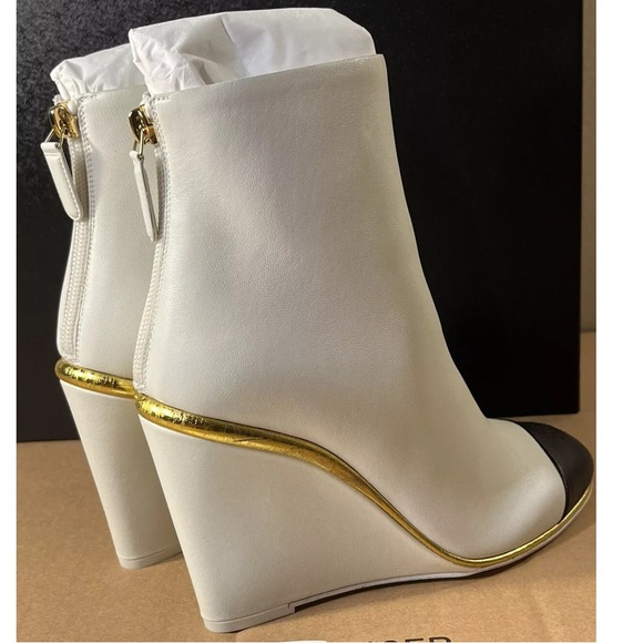 NWT CHANEL white black and gold wedge booties - Picture 9 of 12